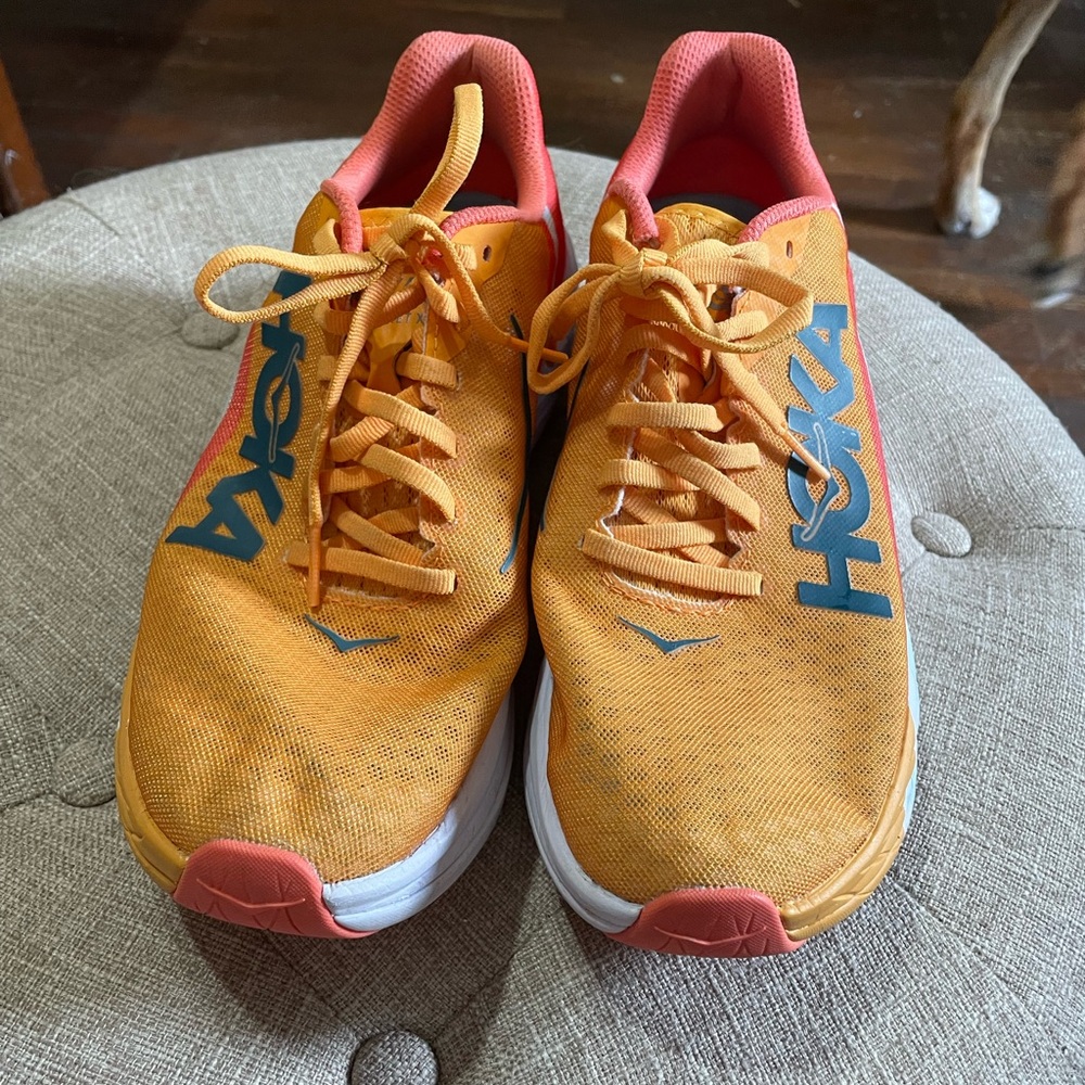 Hoka One One Orange and Coral Sneakers